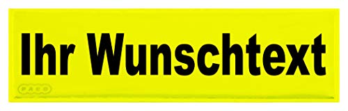Reflexschild Rückenschild glänzend reflektierend Mikroprismen mit Wunschtext individuell wie RETTUNGSDIENST FEUERWEHR NOTARZT in verschiedenen Farben und Größen (15x5cm, leuchtgelb) von PACOTEX