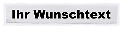 Reflexschild Rückenschild glänzend reflektierend Mikroprismen mit Wunschtext individuell wie RETTUNGSDIENST FEUERWEHR NOTARZT in verschiedenen Farben und Größen (9x2,5cm, weiß/silber) von PACOTEX