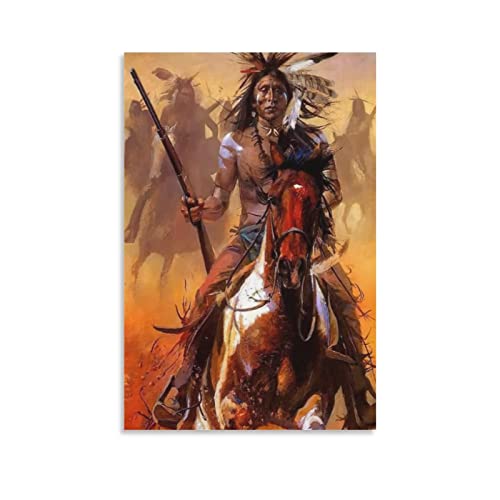 Leinwand Bilder Groß Wohnzimmer Native American Canvas Wandkunst-Poster Amerikanischer Indianer-Häuptling Kopfschmuck Federkunst Leinwanddruck für leinwand bilder Wandkunst-Poster 40x60cm (Ungerahmt) von PACUM