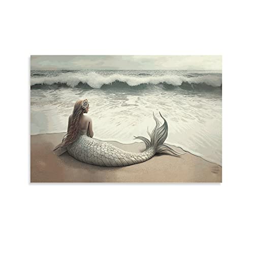 Leinwand Bilder Wanddeko Meerjungfrau Fantasie Gemälde Poster Raum Ästhetisches Poster Vintage Wanddekoration Bild Leinwand Bild Poster und Kunstdruckee 40x60cm (Ungerahmt) von PACUM
