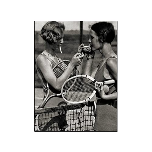 PACUM leinwandbilder wohnzimmer 30x40cm (Ungerahmt) Vintage Tennis Fotoposter Frauen Rauchen Zigaretten Kunstdrucke Spieler Leinwand Wand Bilderdrucke Bilder für Wohnzimmer Schlafzimmer Dekor von PACUM