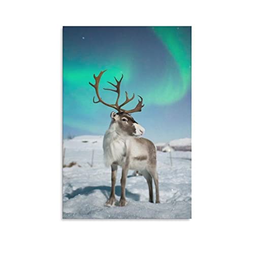 Wandbilder Modern Vintage Schnee Winter Rentiere Nordlichter Leinwand Poster Schlafzimmer Dekor Sport Landschaft Büro Zimmer Dekor 40x60cm (Ungerahmt) von PACUM