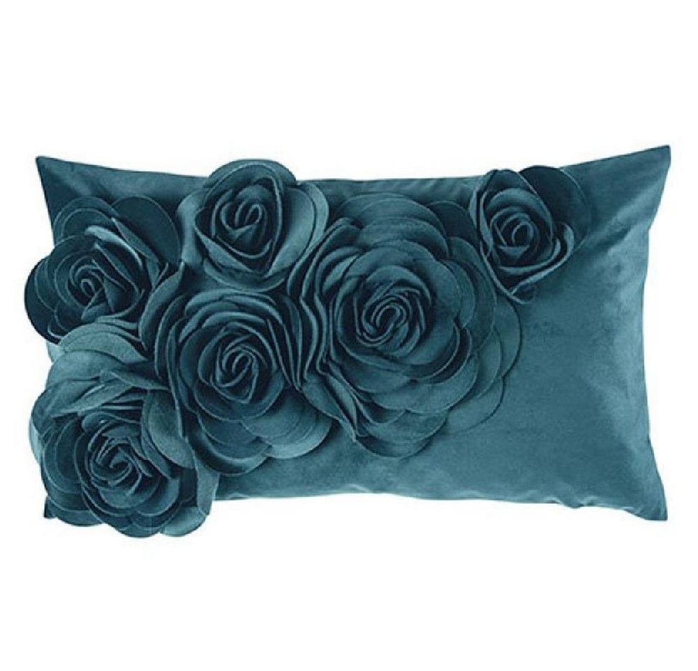 PAD Dekoobjekt Kissenhülle Samt Floral Aqua Blau (30x50cm) von PAD