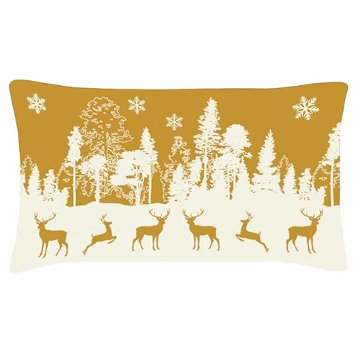 PAD Kissenhülle Wonderland, wundervoller 2 Farbiger Strick mit Wintermotiv, Farbe Taupe, Verschiedene Größen und Farben (35 x 60 cm, Mustard) von PAD