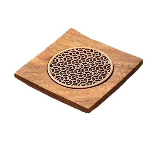 Retro Quadratisches Teetablett aus Walnussholz, Teekanne, Massivholz, Topflagerhalter, Büro, Kaffee, Teekannenhalter, Tassensockel, Zubehör for Teezeremonien(B 14X14X2CM) von PADGCNOR