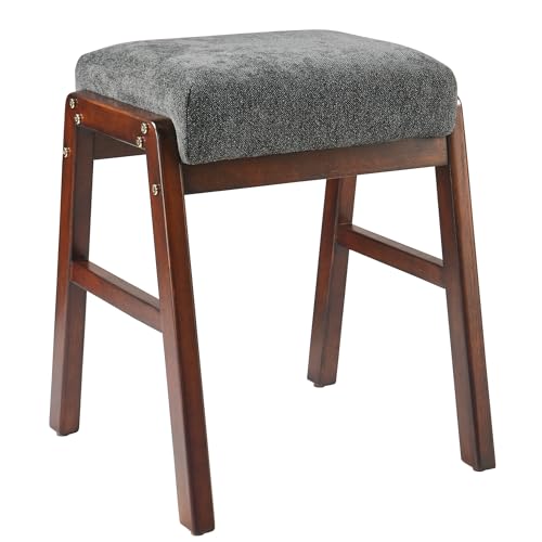 PADMA HOUSE 45cm kosmetischer Hocker, Stackable Backless Stool Stuhl, Klavierhocker Klavierbank Gepolsterter Hocker, Fußhocker Fußstütze (Halbwolle, Dunkelgrau) von PADMA HOUSE