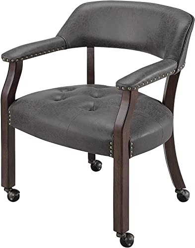 PADMA HOUSE Armlehnstuhl Buchsessel mit Nietenelement, PU-Kunstleder ergonomischer Schreibtischstuhl mit abnehmbaren Rädern Schminkstuhl (Grau) von PADMA HOUSE