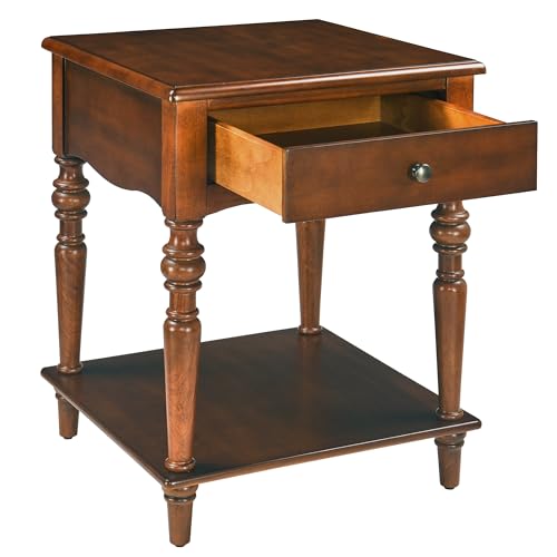 PADMA HOUSE Kleiner Beistelltisch mit Schublade und Ablagefläche, Massivholz Sofa Beistelltisch, Quadratisch neben Tisch mit einzigartiger Holzmaserung, Wohnung neben Tisch Karamellbraun von PADMA HOUSE