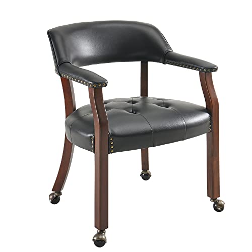 PADMA HOUSE Sessel mit Massivholzbeinen, Esszimmerstühle mit Rollen und Sesseln, Bürostuhl, gepolsterter Stuhl für Wohnzimmer Schlafzimmer (1, Schwarz) von PADMA HOUSE