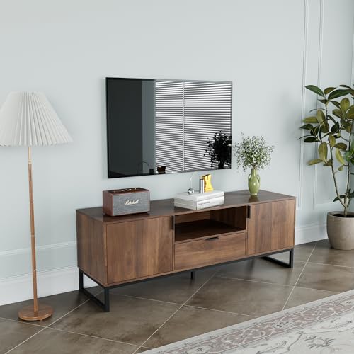 PADMA HOUSE TV-Schrank, Fernsehtisch, TV-Regal 140 cm, Lowboard für Fernseher bis zu 65 Zoll (Dark Walnut with Drawer) von PADMA HOUSE