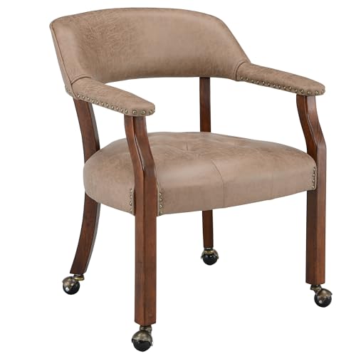 PADMA HOUSE Vintager Retro Sessel Polstersessel Atmungsaktiver-Leder Esszimmerstuhl, Computerstuhl Abnehmbare Räder, Schminkstuhl Buchsessel mit Nietenelement (Gelbliches Braun) von PADMA HOUSE