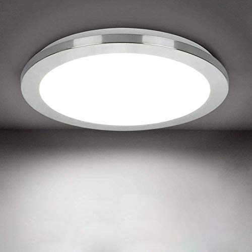 PADMA 15W Led Deckenleuchte Bad Kaltweiß Deckenlampe Schlafzimmer Modern Hell 26cm 6000K 1200LM Silber Rand Chrom Design Wasserdicht Ip44 für Badezimmer Wohnzimmer Küche Flur Büro von PADMA