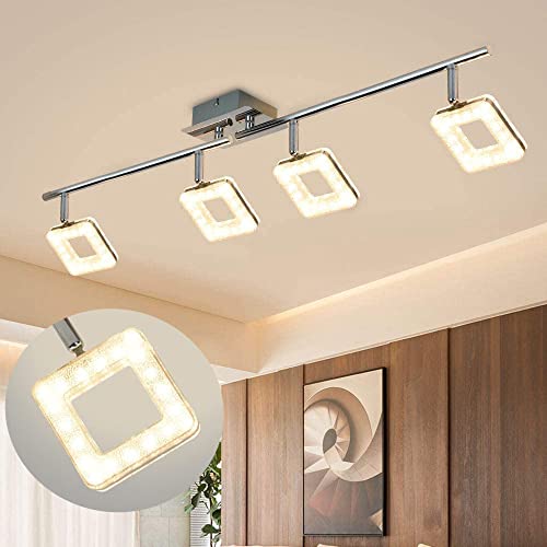 PADMA 20W LED Deckenleuchte Wohnzimmer Schwenkbar mit 4 Flammig aus Kristallsand 3000K Warmweiß Silber Einstellbar Modern LED Deckenlampe Küche für Schlafzimmer Esszimmer Flur Büro von PADMA