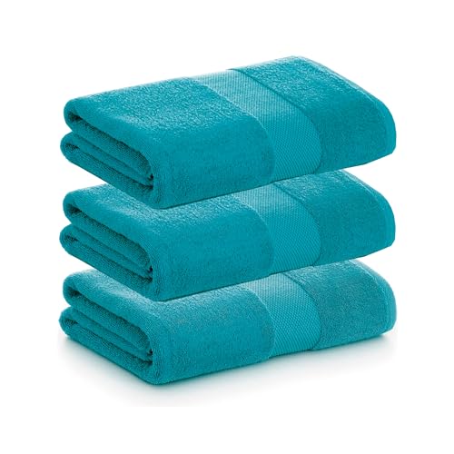 PADUANA | Packung mit 3 Duschhandtüchern, 70 x 140 cm, Türkis, 100% gekämmte Baumwolle, weich, schnell und maximale Saugfähigkeit – erhältlich als Badetuch, Duschtuch und Badetuch von PADUANA