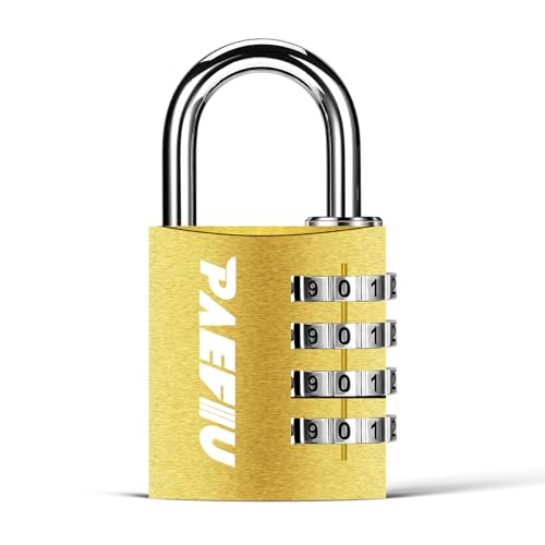 4 Stellig Vorhängeschloss Zahlenschloss, Alulegierung Schloss mit Zahlencode Solide Spindschloss, Metall Lock für Spind Fitnessstudio Werkzeugkasten (Gold) von PAEFIU