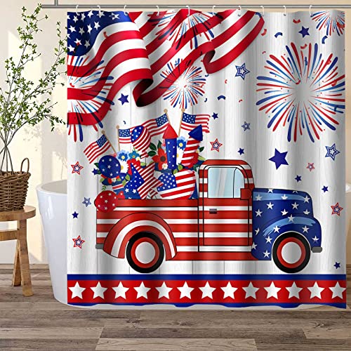 PAEOT Duschvorhang mit amerikanischer Flagge, patriotischer Duschvorhang, USA-LKW-Duschvorhang, 182,9 x 182,9 cm, Blumengruß, Auto, Land, rustikal, Badezimmer-Dekor-Vorhang-Set mit 12 Haken YLOKPA0303 von PAEOT