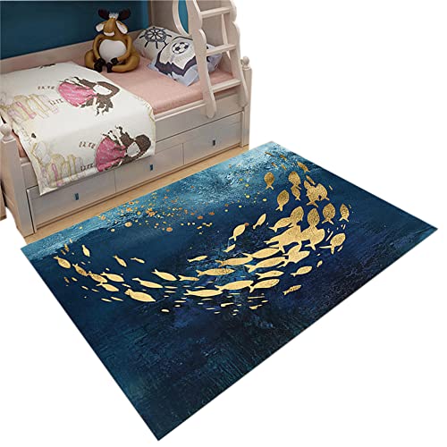 PAEOYC Teppich Schlafzimmer Spielzimmer Wohnzimmer Kinderzimmer Delfin Meer Blau Kurzflor Weich Leicht rutschfest Schmutzabweisend Waschbar Kinder-Teppich Spiel-Teppich Matten(Blau2,120x160cm) von PAEOYC