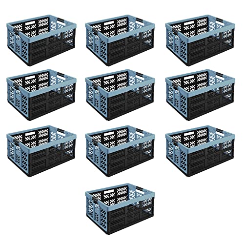 10X Stabile Profi Klappbox 45L - 54 x 37 x 28 cm - Einkaufskiste klappbar mit Soft-Griffe - Transportkiste stapelbar, Blau/Graphit von PAFEN