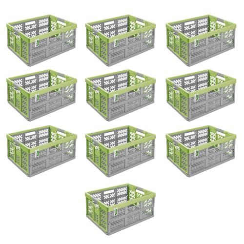 10X Stabile Profi Klappbox 45L - 54 x 37 x 28 cm - Einkaufskiste klappbar mit Soft-Griffe - Transportkiste stapelbar, Grass Green von PAFEN