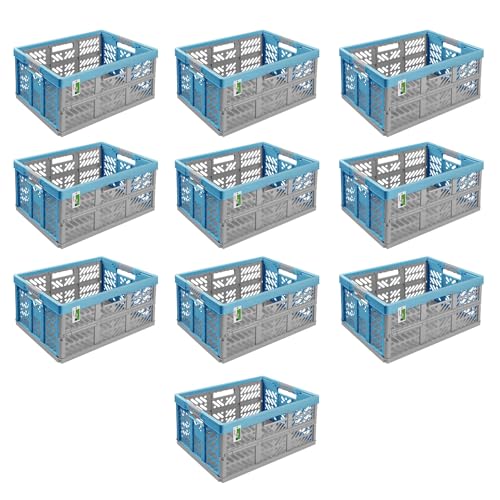 10X Stabile Profi Klappbox 45L - 54 x 37 x 28 cm - Einkaufskiste klappbar mit Soft-Griffe - Transportkiste stapelbar, Sky Blue 10X Stabile Profi Klappbox 45L - 54 x 37 x 28 cm - Einkaufskiste klappbar mit Soft-Griffe - Transportkiste stapelbar, Sky Blue von PAFEN