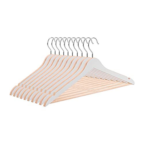 10x Kleiderbügel Holz 43,5 cm - Stabile Holzkleiderbügel 360 Grad drehbarer Haken Wäschebügel Garderoben Set, Weiß Zebra von PAFEN