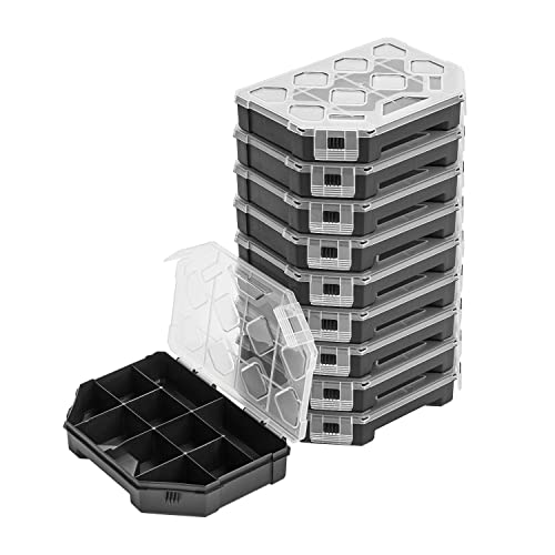10x Sortimentskasten Kleinteilemagazin – 142 x 195 x 40 mm - Sortierkasten mit Transparent Deckel Sortierkoffer Werkzeugbox Sortimentskoffer von PAFEN