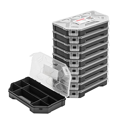 10x Sortimentskasten Kleinteilemagazin – 142 x 243 x 40 mm - Sortierkasten mit Transparent Deckel Sortierkoffer Werkzeugbox Sortimentskoffer von PAFEN