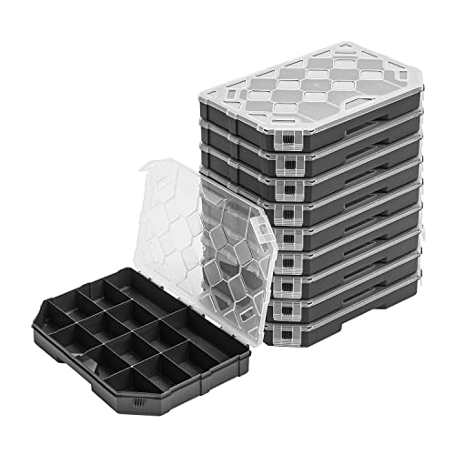 10x Sortimentskasten Kleinteilemagazin – 195 x 284 x 40 mm - Sortierkasten mit Transparent Deckel Sortierkoffer Werkzeugbox Sortimentskoffer von PAFEN