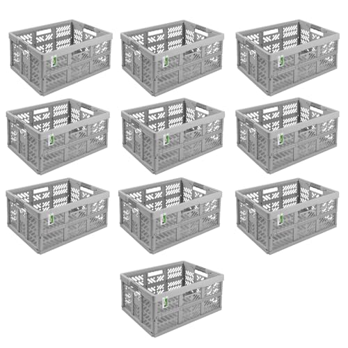 10x Stabile Profi Klappbox 45L - 54 x 37 x 28 cm - Einkaufskiste klappbar mit Soft-Griffe - Transportkiste stapelbar, Silber von PAFEN