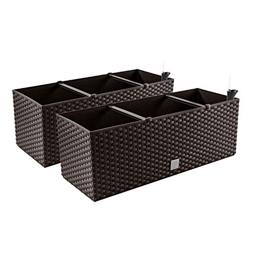 2X Blumenkasten Blumentopf Rattan-Optik - 60 x 25 x 24 cm - Pflanztopf Bewässerungssystem Balkonkasten Pflanzkästen, Umbra von PAFEN