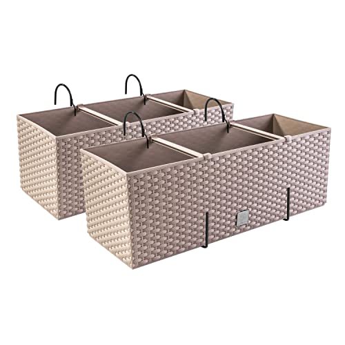 PAFEN 2X Blumenkasten Blumentopf Rattan-Optik mit Halterungen Pflanztopf Balkonkasten Pflanzkästen, Mocca von PAFEN