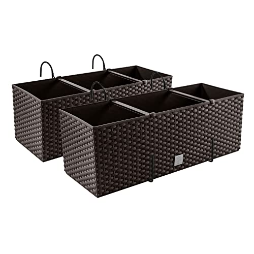 2X Blumenkasten Blumentopf Rattan-Optik mit Halterungen Pflanztopf Balkonkasten Pflanzkästen, Umbra von PAFEN