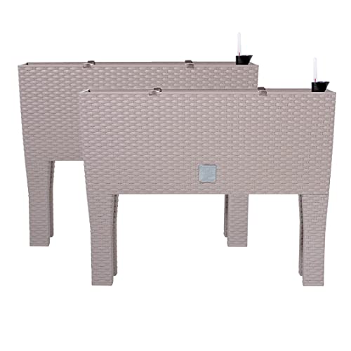 PAFEN 2X Blumentöpf Blumenkasten mit Füßen – 595 x 240 x 460 mm - Pflanztopf Rattan-Optik Übertopf Wasserstandsanzeiger Balkonkasten Pflanzkästen, Mocca von PAFEN