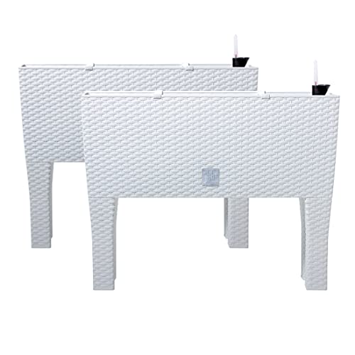 PAFEN 2X Blumentöpf Blumenkasten mit Füßen – 595 x 240 x 460 mm - Pflanztopf Rattan-Optik Übertopf Wasserstandsanzeiger Balkonkasten Pflanzkästen, Weiß von PAFEN