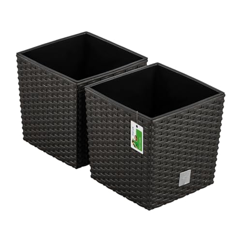 2X Blumentopf Blumenkübel Rattan-Optik 6,8 Liter - 20 x 20cm - Pflanzkübel mit Einsatz, Übertopf für Garten, Balkon & Innenbereich, wetterfest, Kunststoff, Umbra von PAFEN
