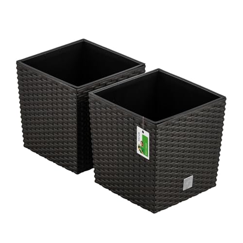 2X Blumentopf Blumenkübel Rattan-Optik 9,8 Liter - 22,5 x 23cm - Pflanzkübel mit Einsatz, Übertopf für Garten, Balkon & Innenbereich, wetterfest, Kunststoff, Umbra von PAFEN