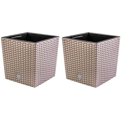 PAFEN 2X Rattan Blumentopf 4L – 17 x 17 x 17 cm - Pflanzkübel mit Einsatz Blumenkübel Low Pflanztopf Kunststoff, Mocca von PAFEN