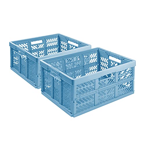 2X Stabile Profi Klappbox 45L - 54 x 37 x 28 cm - Einkaufskiste klappbar mit Soft-Griffe - Transportkiste stapelbar, Blau von PAFEN