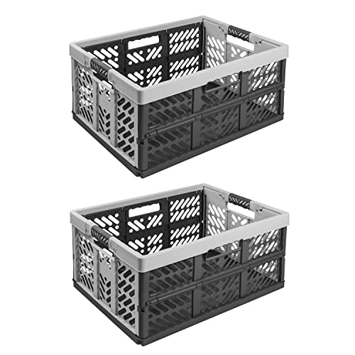 2X Stabile Profi Klappbox 45L - 54 x 37 x 28 cm - Einkaufskiste klappbar mit Soft-Griffe - Transportkiste stapelbar, Dunkelgrau von PAFEN