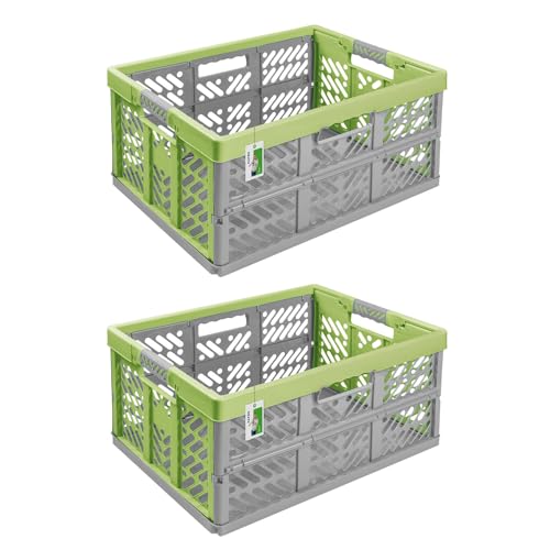 2X Stabile Profi Klappbox 45L - 54 x 37 x 28 cm - Einkaufskiste klappbar mit Soft-Griffe - Transportkiste stapelbar, Grass Green von PAFEN