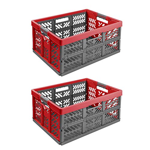 2X Stabile Profi Klappbox 45L - 54 x 37 x 28 cm - Einkaufskiste klappbar mit Soft-griffe - Transportkiste stapelbar Rot/Anthrazit 2X Stabile Profi Klappbox 45L - 54 x 37 x 28 cm - Einkaufskiste klappbar mit Soft-griffe - Transportkiste stapelbar Rot/Anthrazit von PAFEN