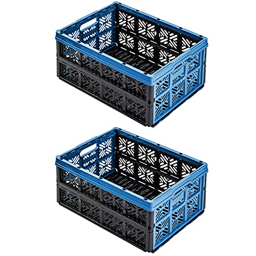 2x Stabile Profi Klappbox 32L - 36 x 49 x 23,5 cm - Einkaufskiste klappbar Transportkiste stapelbar Blau/Graphit von PAFEN