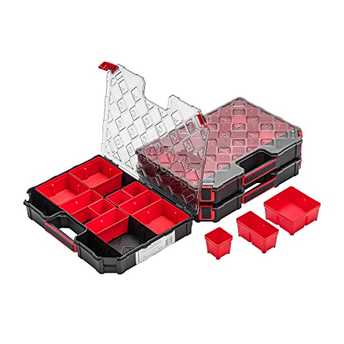 3x Modulierter Sortimentskasten Kleinteilemagazin – 284 x 390 x 60 mm - Sortierkasten mit Transparent Deckel Sortierkoffer Werkzeugbox Sortimentskoffer von PAFEN