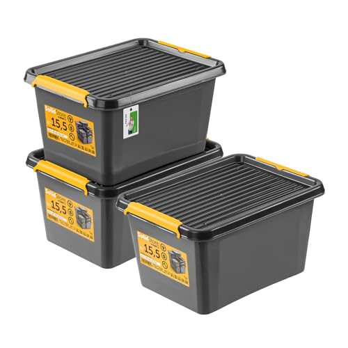 3x Robuster Aufbewahrungsbox 15,5L mit Deckel - 39 x 29 x 21,5 cm - Behälter für besondere Aufgaben Aufbewahrungsbehälter Boxen Aufbewahrung Stapelboxen mit Verschlussclips Kunststoffbehälter von PAFEN