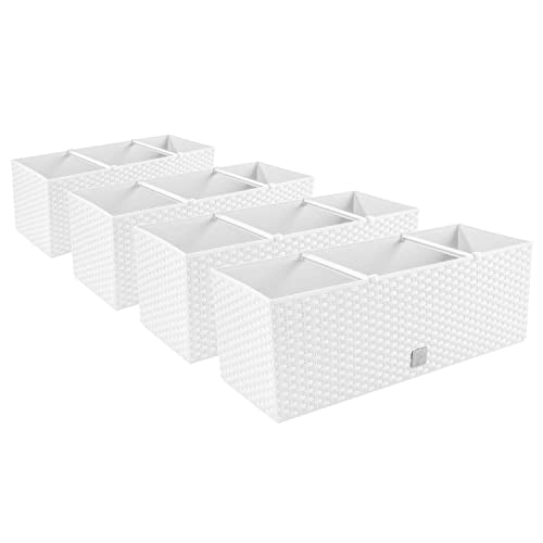 PAFEN 4X Blumenkasten Blumentopf Rattan-Optik Pflanztopf Balkonkasten Pflanzkästen, Weiß von PAFEN