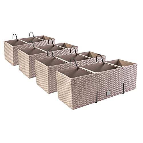 PAFEN 4X Blumenkasten Blumentopf Rattan-Optik mit Halterungen Pflanztopf Balkonkasten Pflanzkästen, Mocca von PAFEN