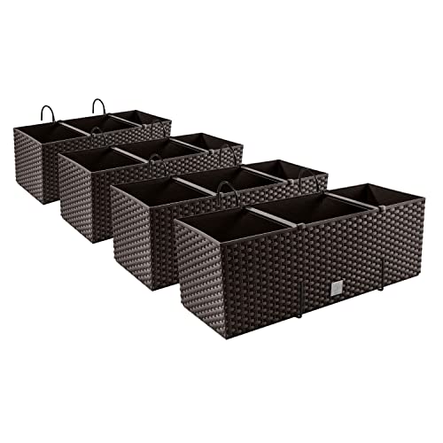 4X Blumenkasten Blumentopf Rattan-Optik mit Halterungen Pflanztopf Balkonkasten Pflanzkästen, Umbra von PAFEN