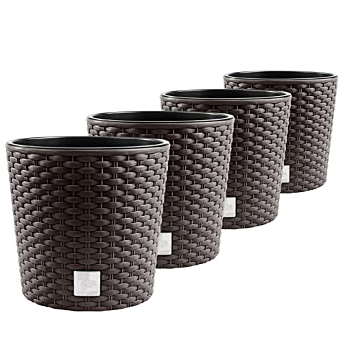 4X Blumentopf RATTO Rattan-Optik Kunststoff Topf Blumenkübel inkl. Einsatz Übertopf Umbra ⌀25cm von PAFEN