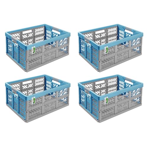 4X Stabile Profi Klappbox 45L - 54 x 37 x 28 cm - Einkaufskiste klappbar mit Soft-Griffe - Transportkiste stapelbar, Sky Blue 4X Stabile Profi Klappbox 45L - 54 x 37 x 28 cm - Einkaufskiste klappbar mit Soft-Griffe - Transportkiste stapelbar, Sky Blue von PAFEN