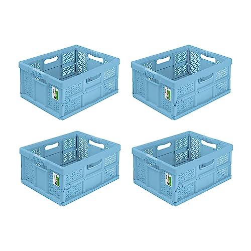 4x Stabile Profi Klappbox 32L - 48 x 34 x 23,5 cm - Einkaufskiste klappbar mit Soft-Griffe - Transportkiste stapelbar Blau von PAFEN